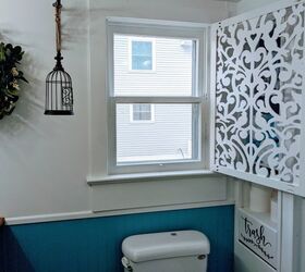 how to transform your bathroom window with a pretty privacy screen, DIY bathroom window privacy screen