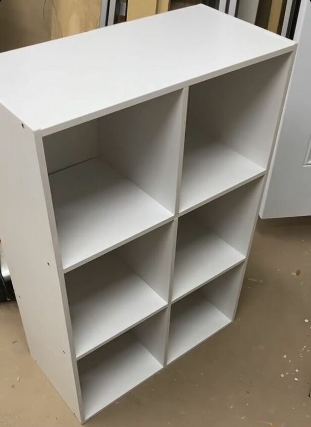 turn a cheap cube storage shelf into a piece of furniture