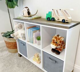 turn a cheap cube storage shelf into a piece of furniture