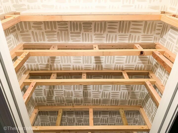 built in floating pantry shelves