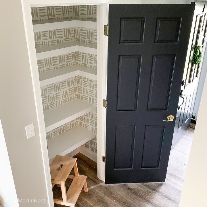 built in floating pantry shelves