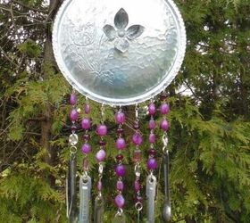 repurposed chafing dish lid into wind chimes