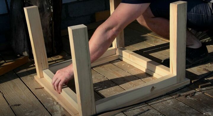 recycle old wood into a chic wood and glass coffee table, Connect the Pieces