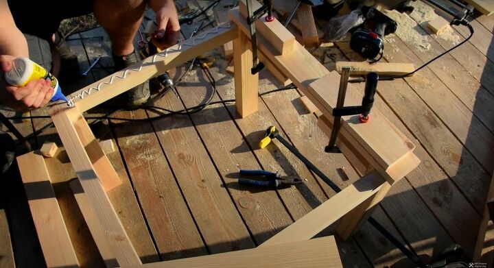 recycle old wood into a chic wood and glass coffee table, Add More Glue