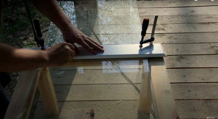 recycle old wood into a chic wood and glass coffee table, Score