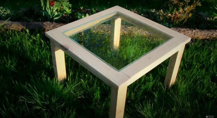 recycle old wood into a chic wood and glass coffee table, Simple DIY Wood and Glass Table