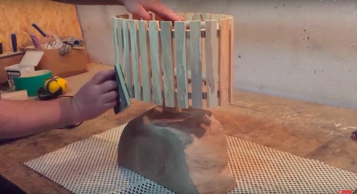 diy solid wood lamp with a wooden shade, Sand