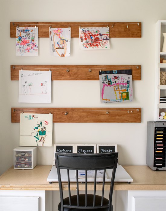 11 creative ways to save and display kids art, Dedicate a wall in your craft room or home office