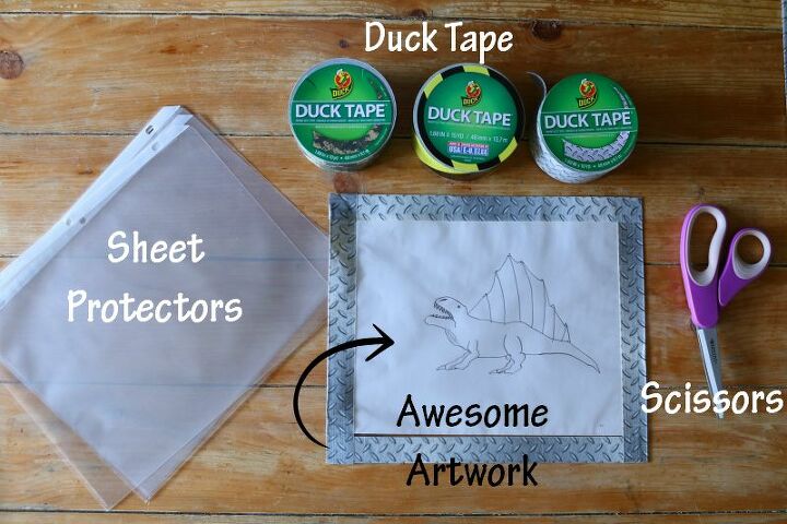 11 creative ways to save and display kids art, Duck Tape sheet protectors