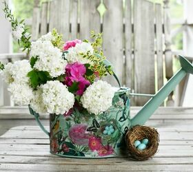 watering can makeover with decoupage and napkins