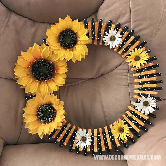 easy clothespin sunflower wreath