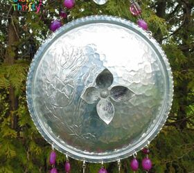 repurposed chafing dish lid into wind chimes