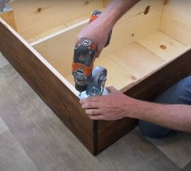 build an easy diy square farmhouse coffee table yourself, Screw On the Casters