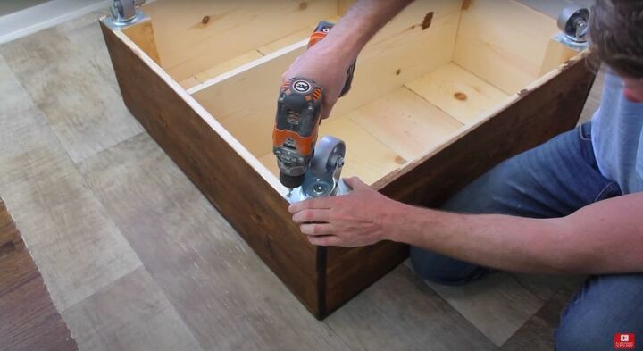 build an easy diy square farmhouse coffee table yourself, Screw On the Casters