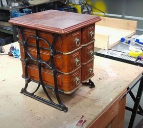 upcycled cast iron apothecary cabinet from a treadle machine, Upcycled Sewing Table