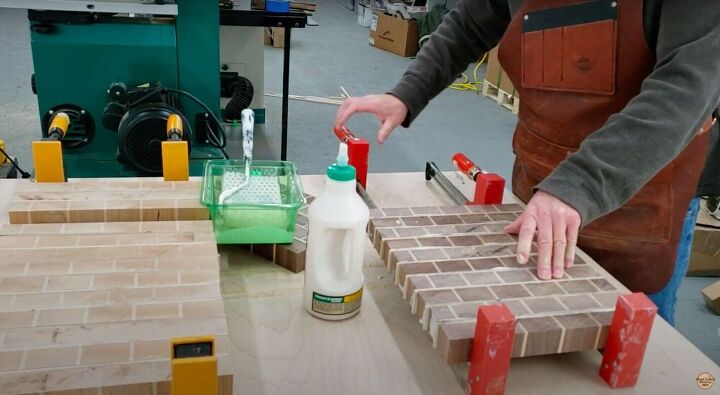 how to create a stunning brick wall end grain cutting board, Glue
