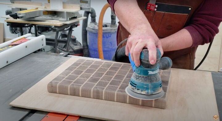 how to create a stunning brick wall end grain cutting board, Sand Again
