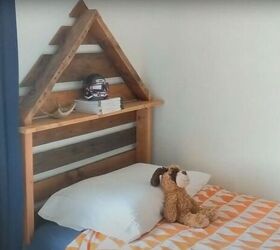 pallet house shaped headboard for a shared boys bedroom, DIY House Pallet Headboard