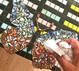 how to transform broken crockery into a beautiful piece of yard art, Cleaning the mosaic