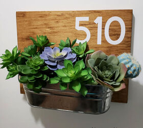 diy modern house number sign with planter bucket