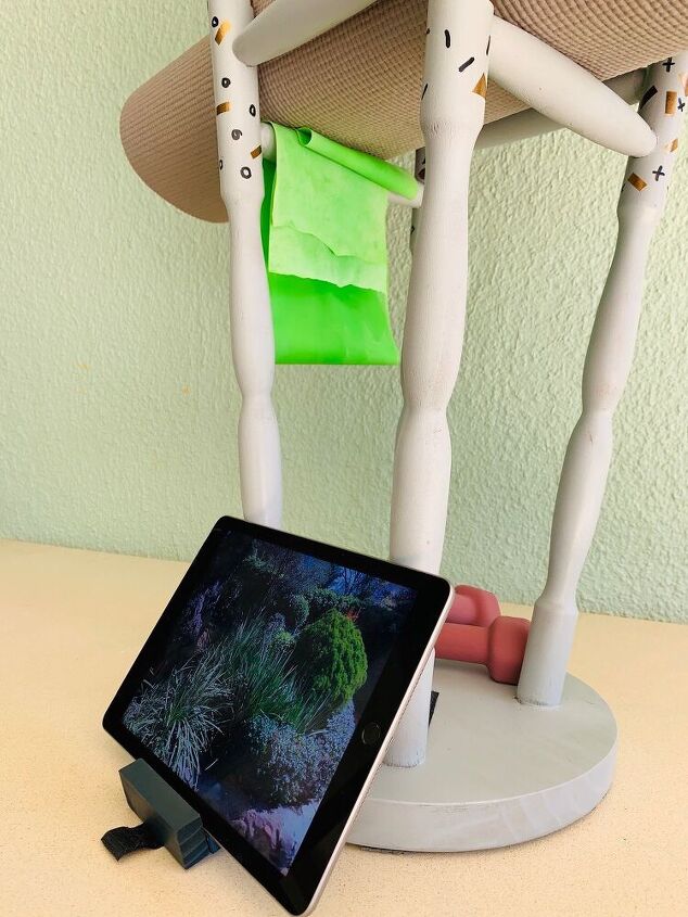 gym ball and tablet stand from an old stool