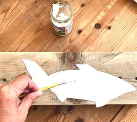 how to create a piece of art from a plank of wood and some glass tiles, Glue template to wood