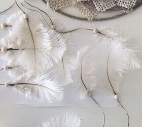 statement piece dream catcher, Attaching the feathers to the twine