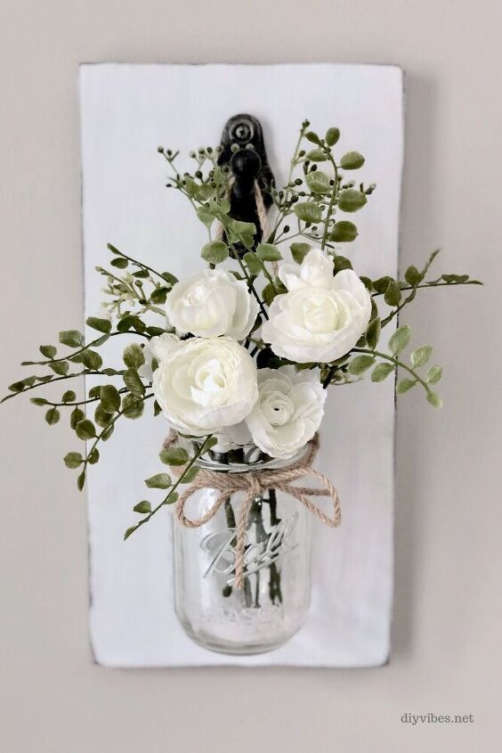wood framed flower vase