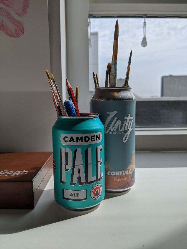 s 10 clever ways you can update your home decor without spending a dime, Turn a beer can into a paint brush holder