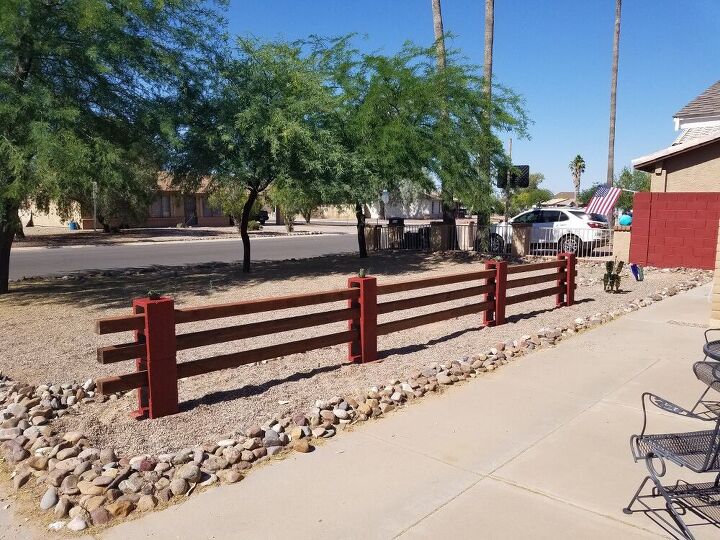 cinder block fence with 4x4 s