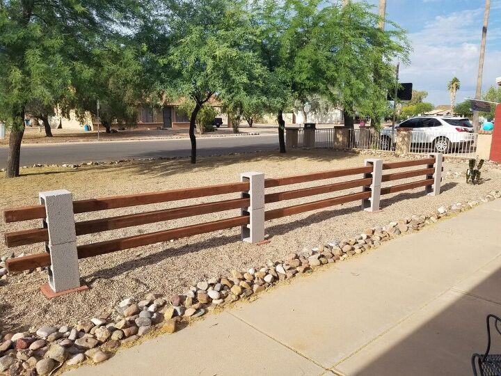 cinder block fence with 4x4 s