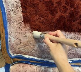 how to paint chair upholstery fabric, Start painting the back of the piece