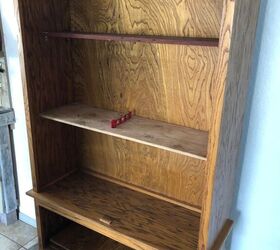 old oak gun cabinet to gray pantry, Measured and cut two shelf s