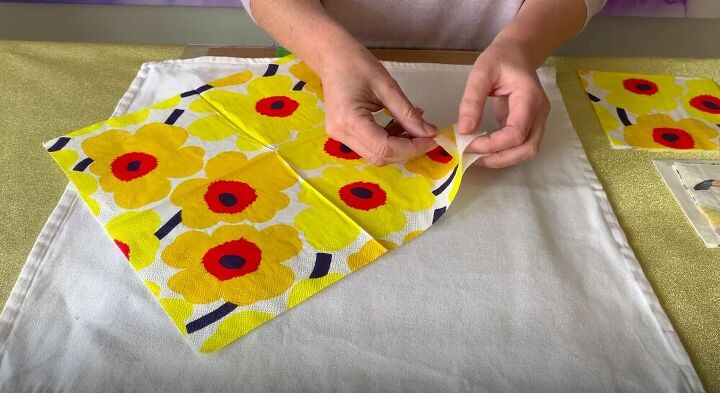 create a diy decorative pillow using napkins and glue, Separate the Napkins