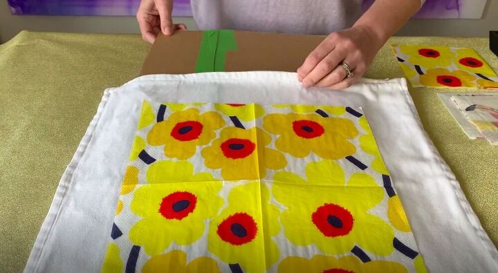 create a diy decorative pillow using napkins and glue, Lay Cardboard Under the Pillowcase