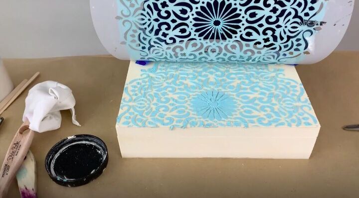 diy wooden jewelry box, Peel up the stencil