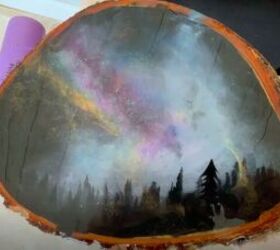 wood slice decor, DIY Northern Lights Wood Slice