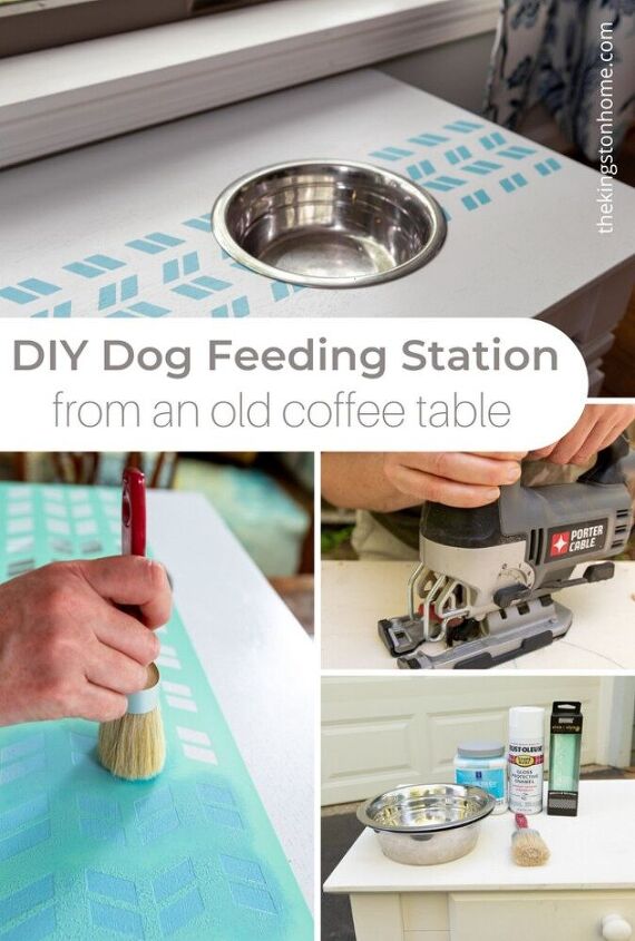 diy dog feeding station from an old coffee table