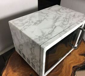 s 13 contact paper ideas most people have never thought of, Faux Marble Microwave With Contact Paper