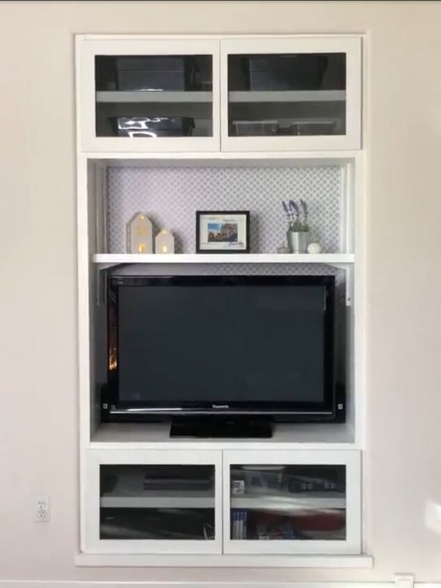 s 13 contact paper ideas most people have never thought of, Upcycle A Built In Entertainment Center