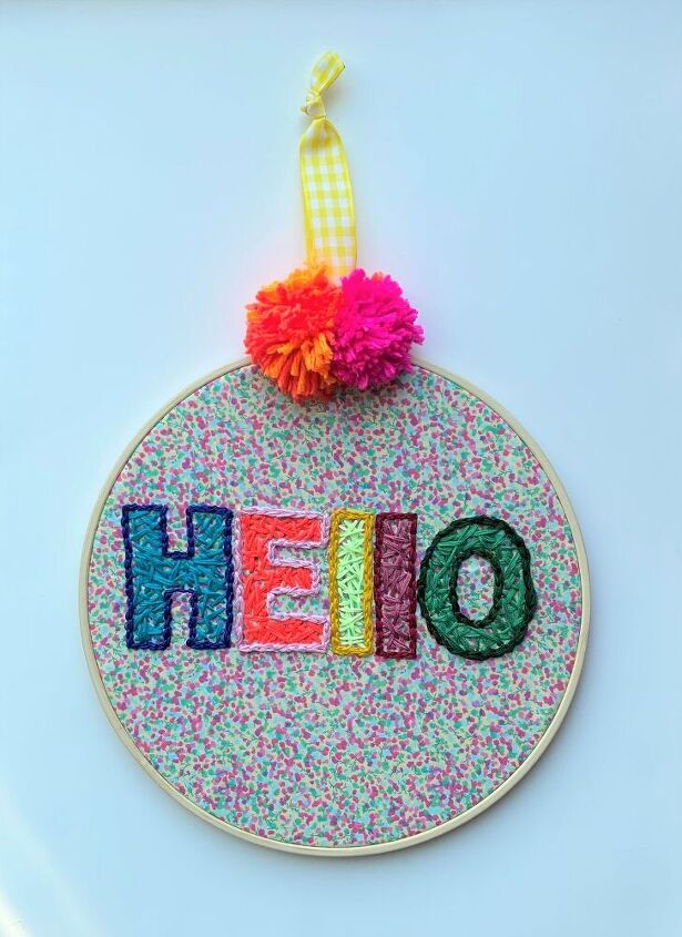 easy embroidered pom pom sign