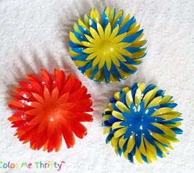 repurposed plastic balls into diy flowers