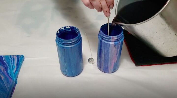 upcycle old jars with this acrylic pour candle project, Fill with Wax