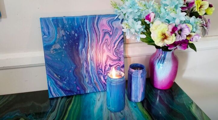upcycle old jars with this acrylic pour candle project, Acrylic Pour Candle Jars