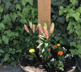 string light posts and planters