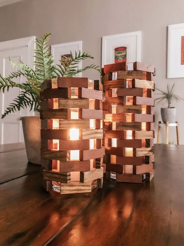 dollar tree wood block lanterns