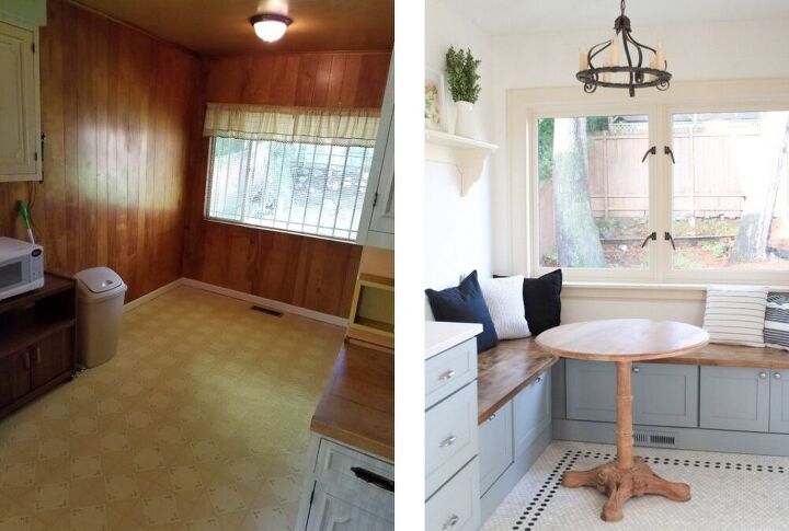 diy vintage inspired hex tile floor part 1, Before and after of the nook