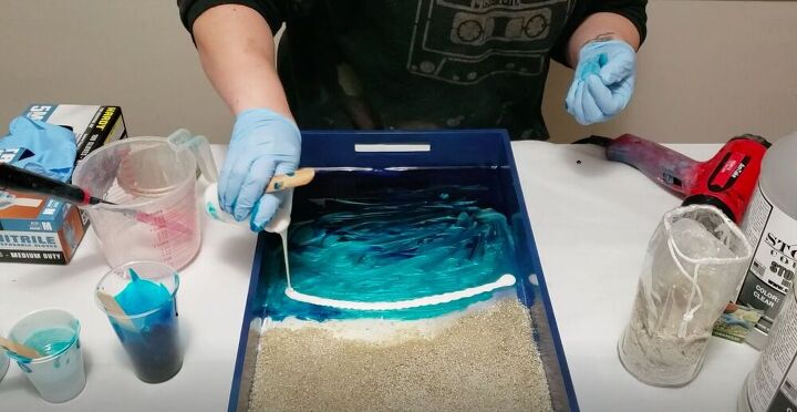 bring the beach home with these resin pour projects, Add White Resin