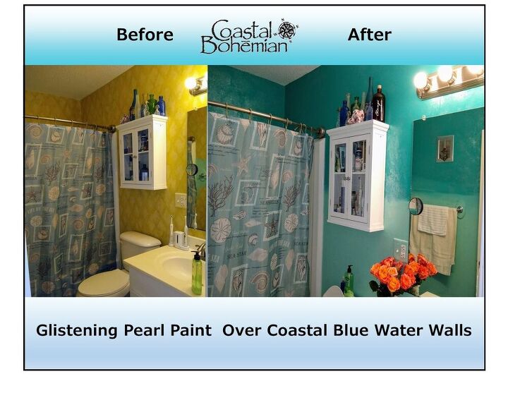 pintura de perlas brillantes sobre paredes de agua azul costera diy bao de la pared