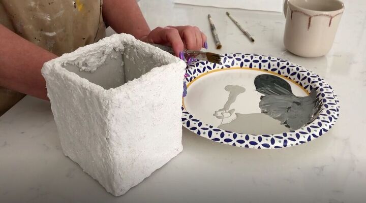 turn a dollar store vase into an aged faux stone planter, Paint